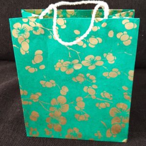 Cherry Blossom Gift Bag - gold on sea green