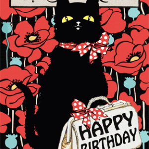 KL203 The black cat with red poppies