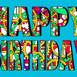 LP365 Happy birthday with coqs in the letters