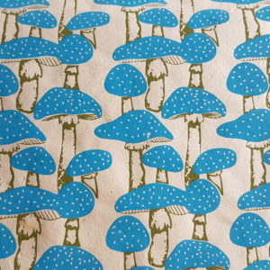 Mushroom - blue & olive green on natural