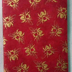 Bee Notebook - gold on raspberry
