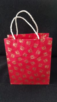 Bee Gift Bag - gold on raspberry red