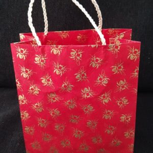 Bee Gift Bag - gold on raspberry red