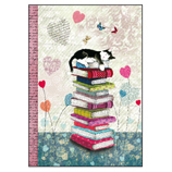 CM209 Cat asleep on pile of books
